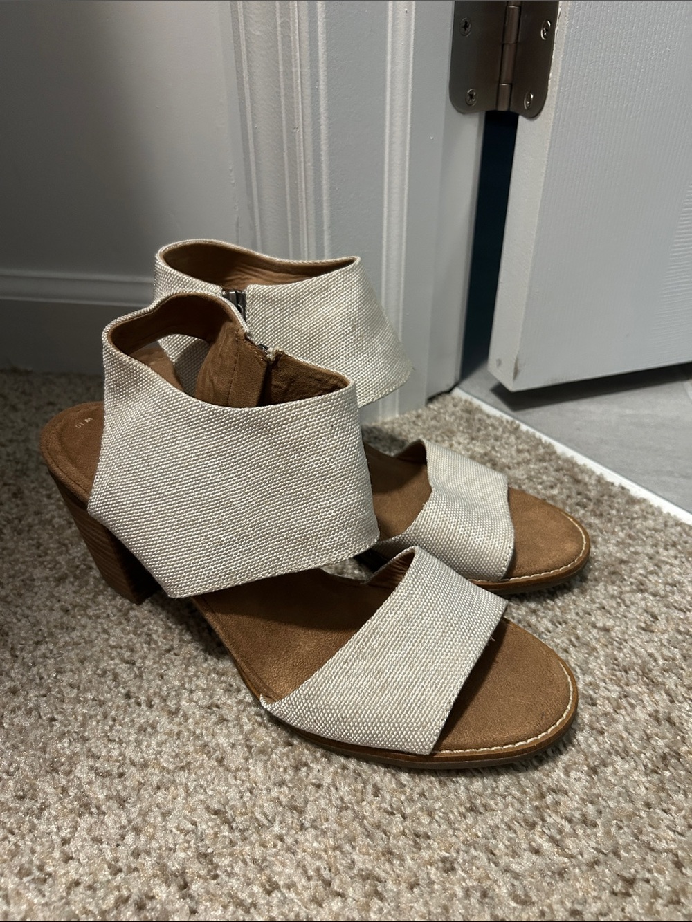 Toms Cream Canvas Block Heel Sandals